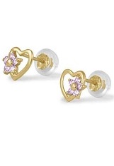 lovable itty-bitty pink flower birthstone earrings for babies and children
